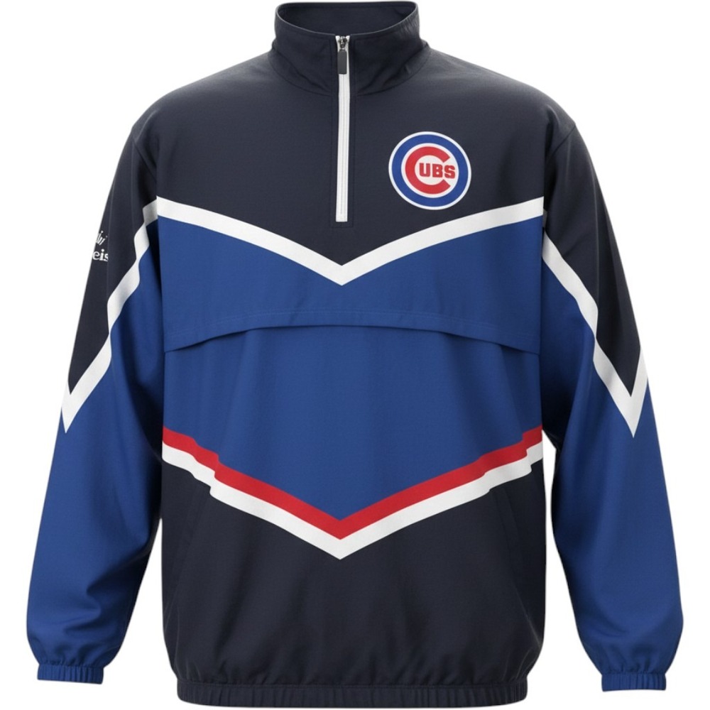 Chicago‎ Cubs MLB Budweiser Quarter Zip Windbreaker Jacket Mens XL Navy 52024